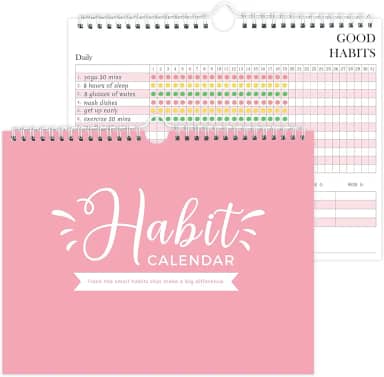 Diário rastreador de hábitos – Agenda semanal e mensal sem data com encadernação em espiral, 12 meses, 21 cm x 28 cm, rosa