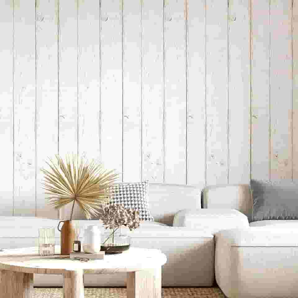 Papel de Parede Madeira Ripada Clara Branca Pátina Adesivo Autocolante Lavável