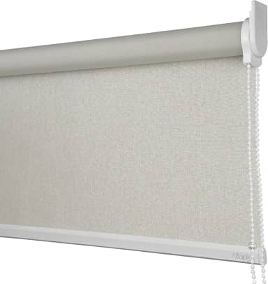 Cortina Persiana Rolo Blackout Linho Natural SOB MEDIDA comando lado DIREITO (SEM BANDÔ) (Linho Natural - Acabamento Branco, 1,80 (lar) x 1,40 (alt))