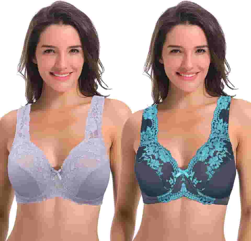 Sutiã redutor sem forro com aro e bordado de renda - pacote com 2, Lavanda, cinza (pacote com 2), 36DD