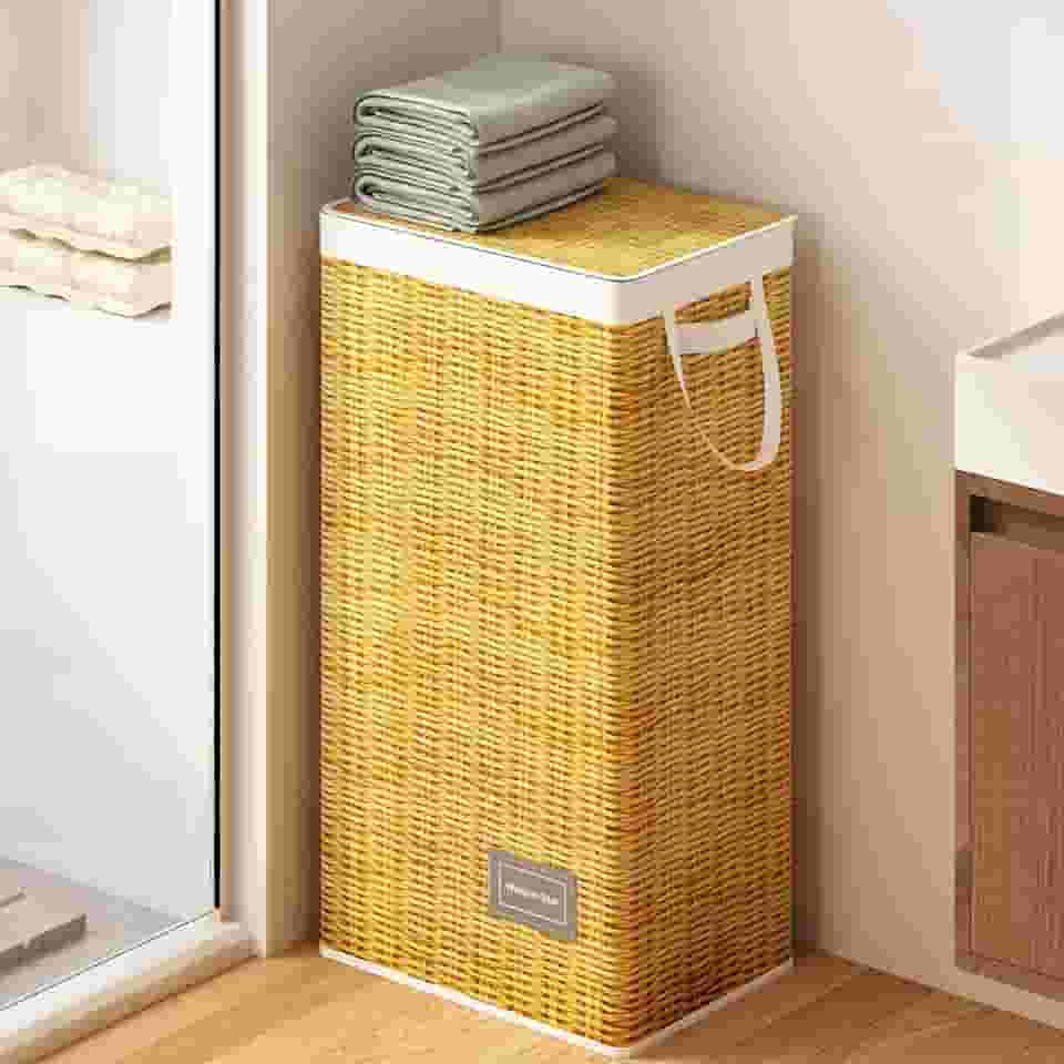 Cesto de Roupa Suja com Tampa, 100 Litros, Cesto de Roupa Suja Grande com Saco Removível com Alça, Cesto de Roupa Dobrável para Uma Muda de Roupa, Toalhas de Brinquedo, Estampa de Vime