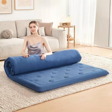 Futon Colchão japonês para chão, almofada dobrável de espuma viscoelástica de 10 cm, tapete de dormir portátil para acampar, fácil de armazenar com capa contra poeira, solteiro