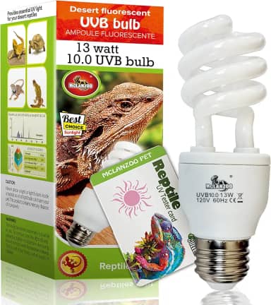 MCLANZOO Lâmpada de réptil UVA UVB Light 10.0 13W deserto compacta fluorescente lâmpada de terrário para dragão barbudo, tartaruga, cobra, lagartixa, lagarto com cartão de testador UV