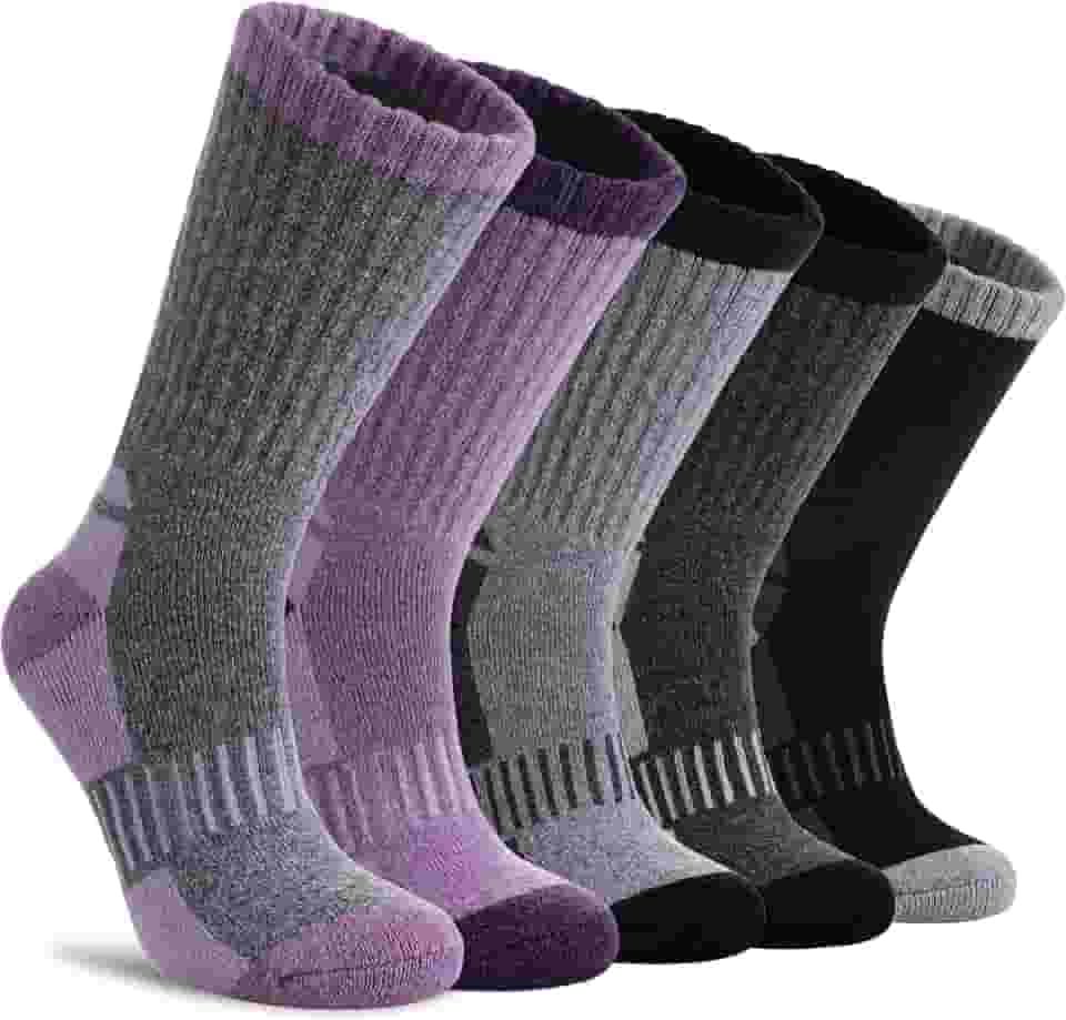 Meias femininas de lã merino para caminhadas térmicas quentes para botas de inverno meias de cano médio para trabalho e caminhada, 5 pares
