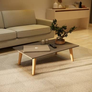 Mesa de Centro Moderna, 80 x 42 cm, Tampo MDF, Pés em Madeira Maciça, Altura 32,5 cm (Cinza)