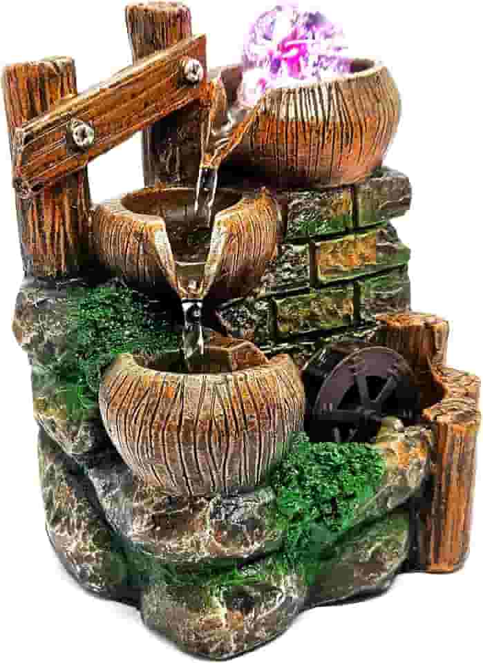 Fonte De Água Cascata Relaxante Decorativa Com LED 3 Quedas Moinho