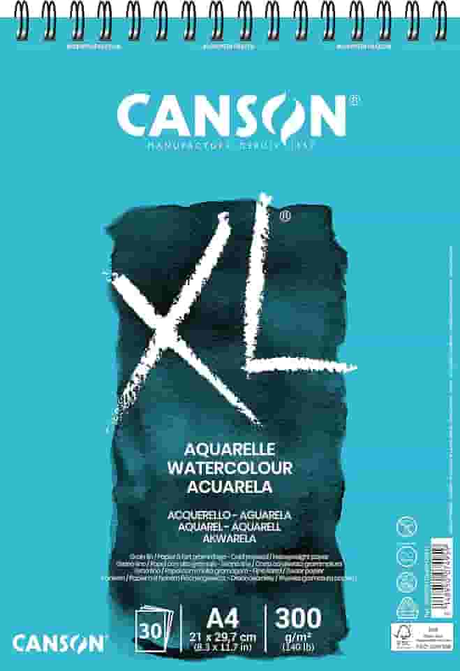 CANSON XL Aquarelle, Caderno Papel para Aquarela com Espiral 300g/m², A4: 21 x 29,7 cm, 30 Folhas