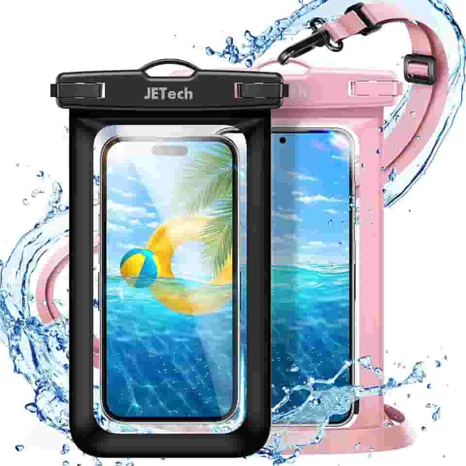 JETech Pacote com 2 Bolsa de Telefone À Prova D'água, Capa lmpermeável para iPhone 17 16e 16 15 14 Air Pro Max, Galaxy S25 S24 Ultra, Pixel 10 Série e Outros de até 7,2 Polegadas (Preto+Rosa)