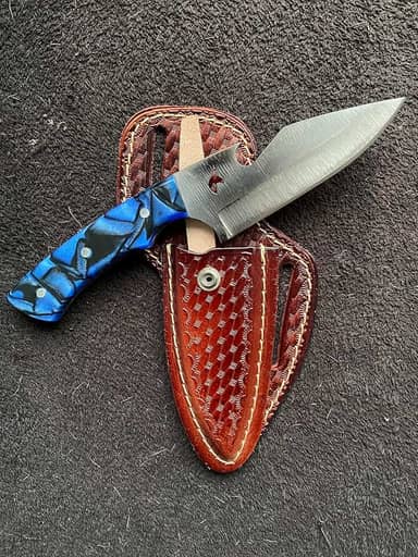 Faca Boiadeiro Muladeiro Mula Abridor Bainha Couro Legítimo Skinner 5Pol Uso Diário Versátil corte Preciso Aço Inox (MULA AZUL)