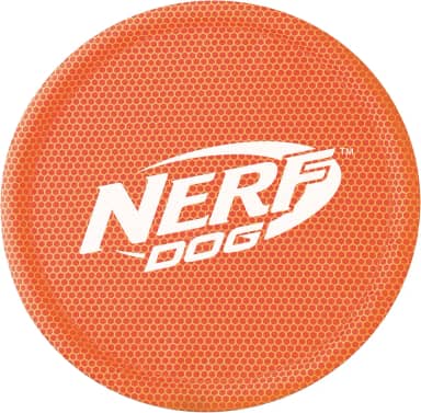 Nerf Dog Brinquedo de nylon para cachorro Frisbee, leve, durável e resistente à água, ótimo para praia e piscina, 23 cm de diâmetro, para raças médias/grandes, unidade única, laranja