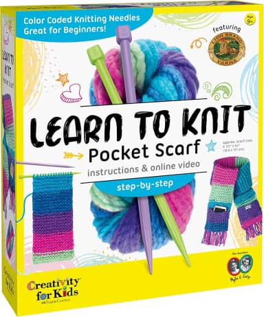 Creativity for Kids Cachecol com bolso Learn to Knit - Kit de tricô DIY para iniciantes, kit de artesanato infantil