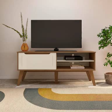 Rack para Tv ate 60' com porta basculante LOTUS cor Cinamomo/Off white - Artely