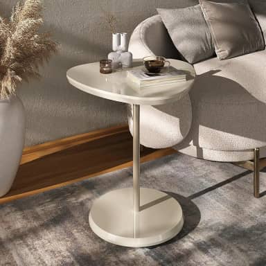 Mesa de apoio em MDF 25mm com haste metálica pintura dourado BEL cor Off White - Artely