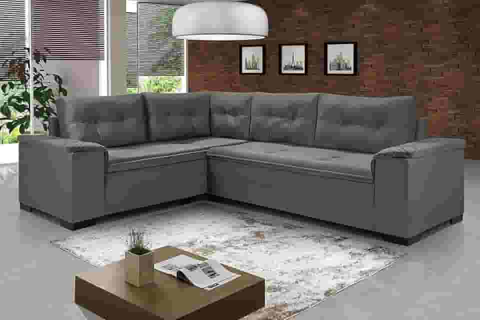 Sofá Viena Canto Fixo Suede Living Casa Imperial (CINZA 380)