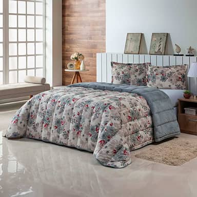 Kit Coberdrom Edrecom Casal Queen 400 Fios Dupla Face Jogo Cama (Cinza)