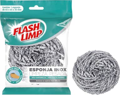 Flash Limp - Esponja Aço Inox Para Limpeza Pesada Ferro E Grelha - EA1409