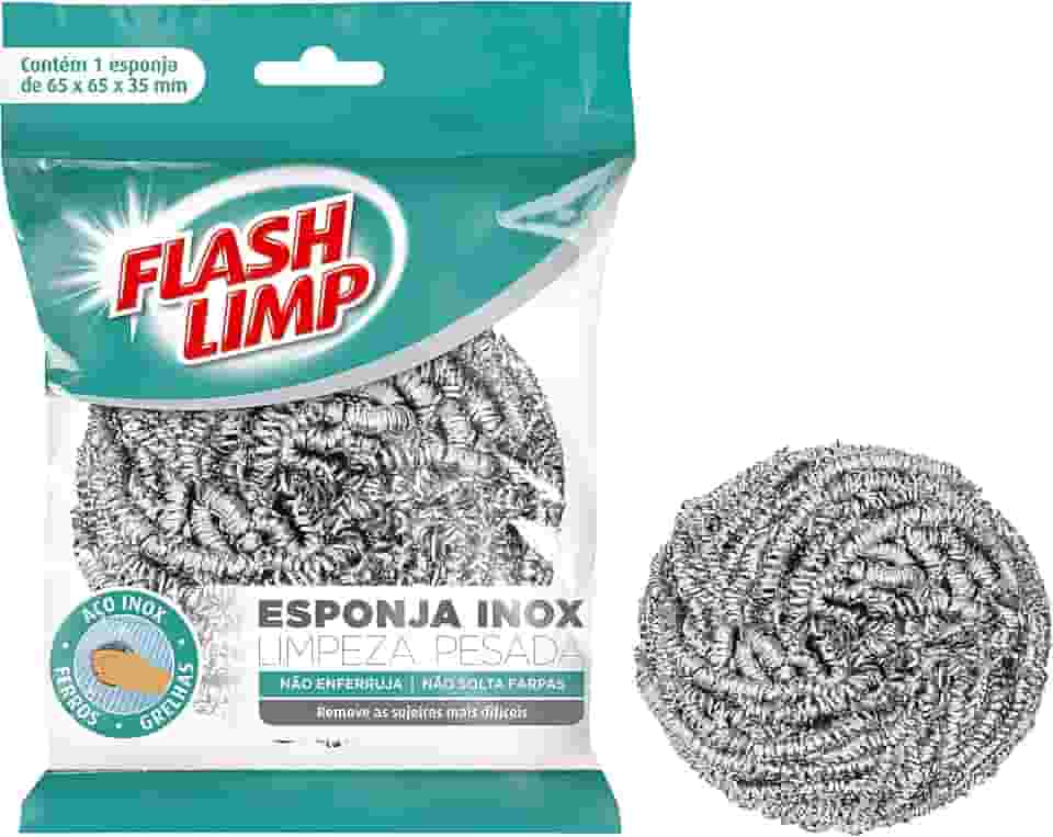 Flash Limp - Esponja Aço Inox Para Limpeza Pesada Ferro E Grelha - EA1409