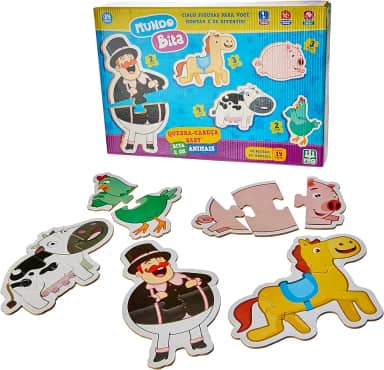 Nig Brinquedos Quebra Cabeça Madeira Baby Bita e os Animais Mundo Bita 14 peças