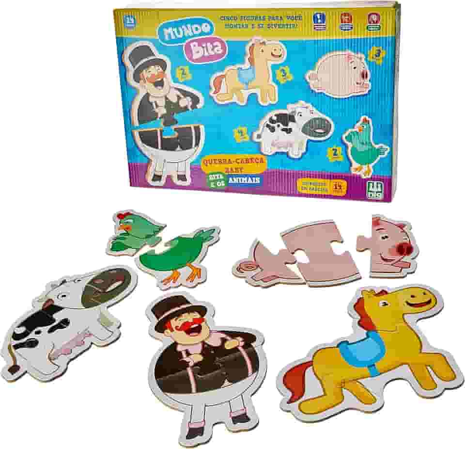 Nig Brinquedos Quebra Cabeça Madeira Baby Bita e os Animais Mundo Bita 14 peças