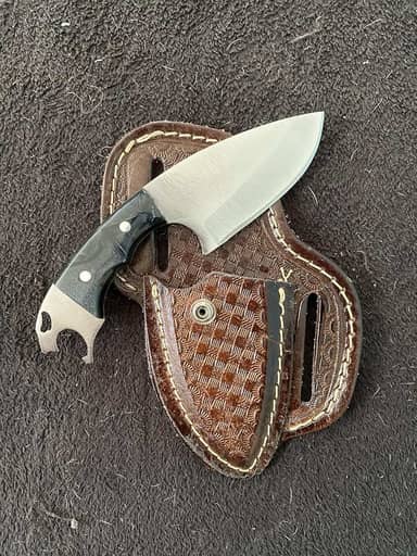 Faca Campeira Abridor Bainha Couro Legítimo Mini Faquinha Skinner Muladeira Uso Diário Versátil Corta Muito Aço Inox 420 (LISA PRETO)