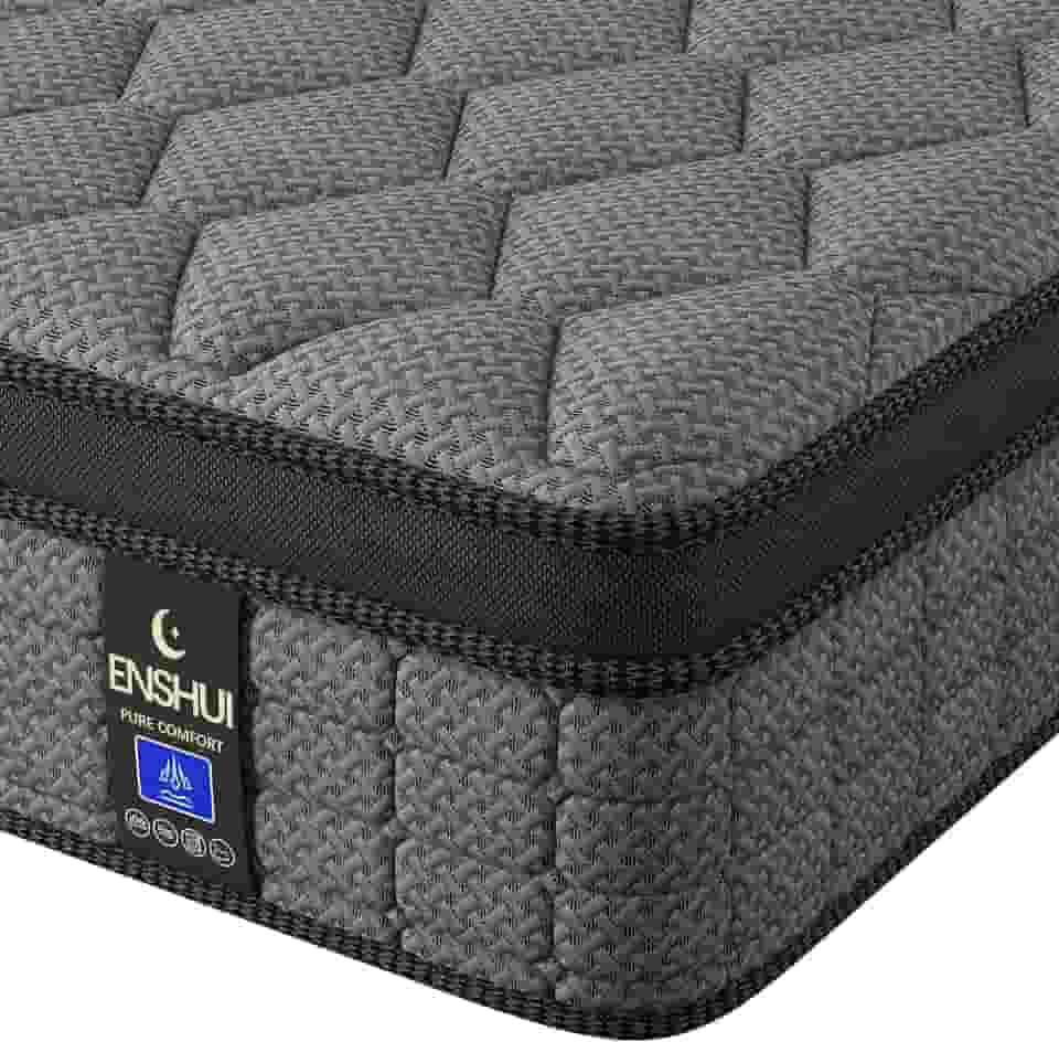ENSHUI Colchão Queen híbrido de 30 cm em uma caixa, colchões firmes médios com espuma viscoelástica de gel e molas de bolso, alívio de pressão, resfriamento, suporte de borda, teste de 100 noites