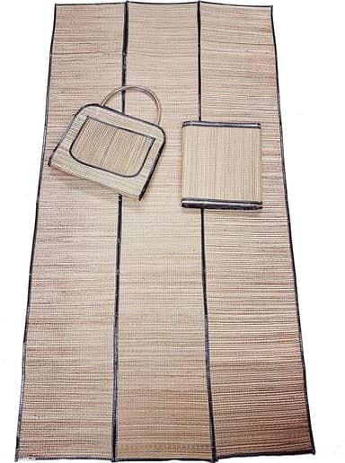 Bolsa Com Esteira De Praia De Palha Natural (Preto)